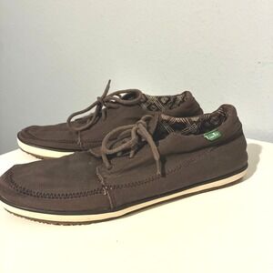 Sanuk Canvas Loafer Boat Shoes Lace Up Chocolate Brown Comfort Mens Size 10